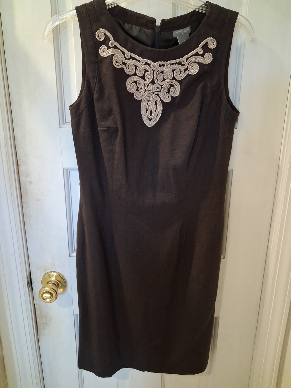 Ann Taylor Brown Mini Dress with Cream Embellishments